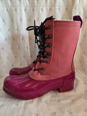 Hunter Women’s Two-Tone Pink Lace-Up Winter Rain Boots Size 8
